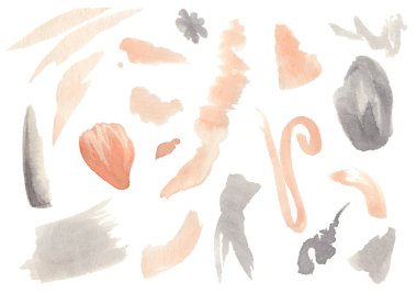 Suluboya el çizilmiş soyut lekeler seti