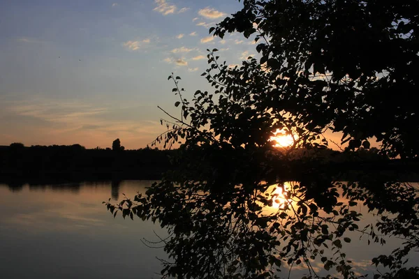 Summer Landscape Sun Setting River Sunset Background — Stock Photo, Image