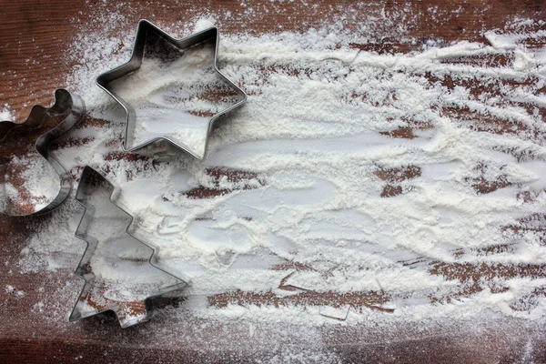 Renos Árbol Navidad Galletas Jengibre Estrella Harina Como Una Nieve — Foto de Stock