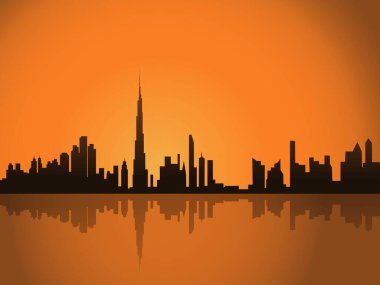 Vektör illüstrasyon arka planı Dubai uae gece batımı uae Birleşik Arap Emirlikleri