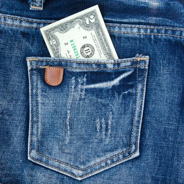 Peníze Kapse Modrých Džín — Stock fotografie