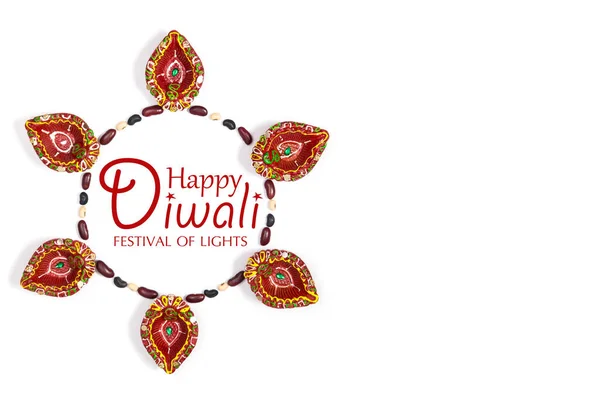 Happy Diwali Clay Diya Lampor Tända Dipavali Hinduisk Festival Ljus — Stockfoto