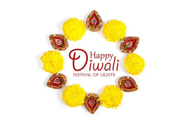 Happy Diwali Clay Diya Lampor Tända Dipavali Hinduisk Festival Ljus — Stockfoto