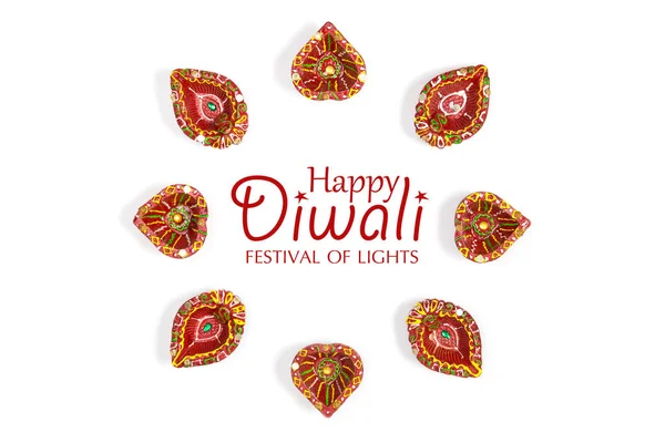 Happy Diwali Lampade Clay Diya Accese Durante Dipavali Festa Indù — Foto Stock