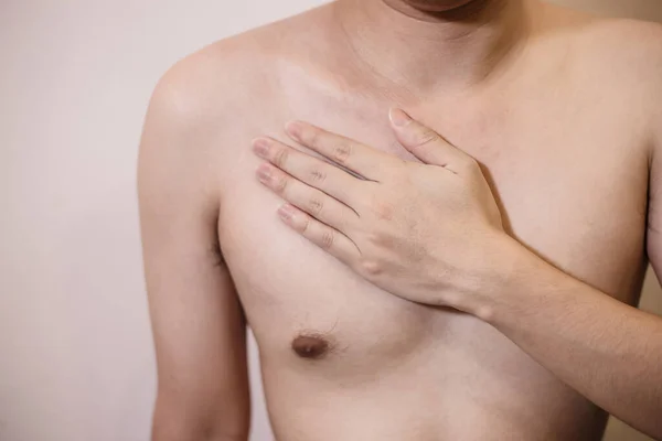 Pijn Borst Jongeman Die Hand Hand Pijn Borst — Stockfoto