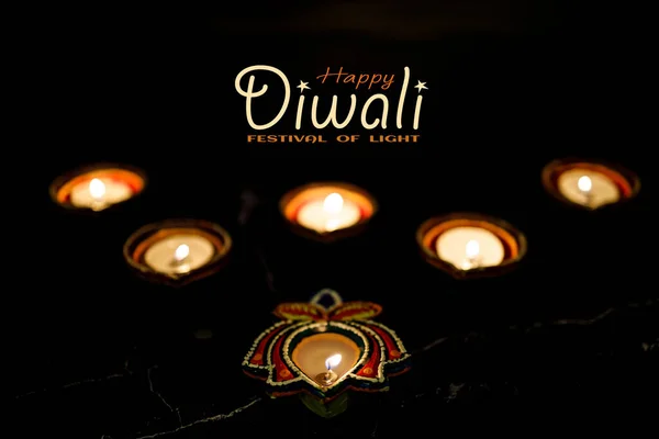 Happy Diwali Klei Diya Lampen Aangestoken Tijdens Dipavali Hindoe Festival — Stockfoto