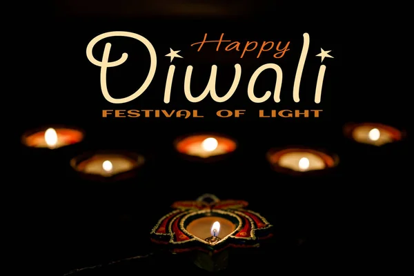 Happy Diwali Clay Diya Lampor Tända Dipavali Hinduisk Festival Ljus — Stockfoto