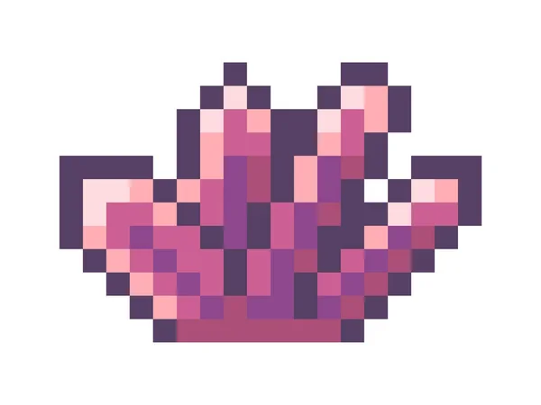 Cristal rosa, elemento de pixel para o jogo, objeto de 8bit, recompensa, textura pixelizada, símbolo para o jogo móvel —  Vetores de Stock