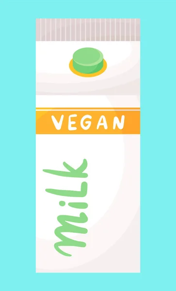 Kartonnen doos met veganistische melk, zuivelvrij, lactosevrij, biologisch melkproduct, platte stijl, webicoon — Stockvector