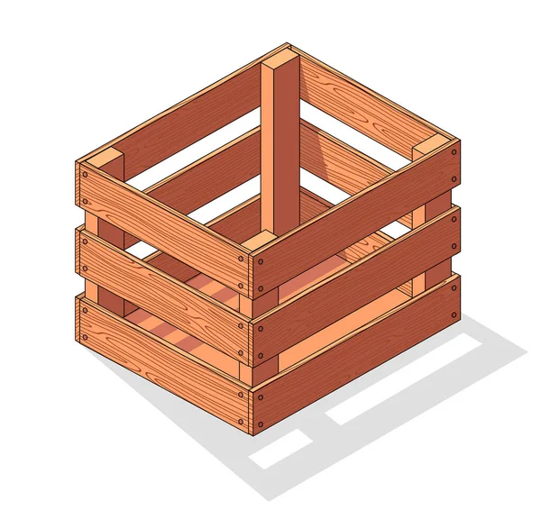 Caja de madera para guardar verduras e ilustración vectorial de frutas aislada sobre fondo blanco — Vector de stock