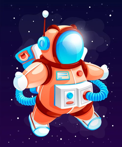 Dibujos animados astronauta vector ilustración. Cosmonauta en el espacio exterior. Colorido hombre del espacio en un traje espacial — Archivo Imágenes Vectoriales