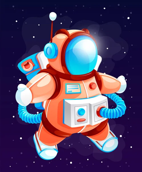 Çizgi film astronot vektör çizimi. Uzayda kozmonot. Uzay giysisi içindeki renkli uzay adamı