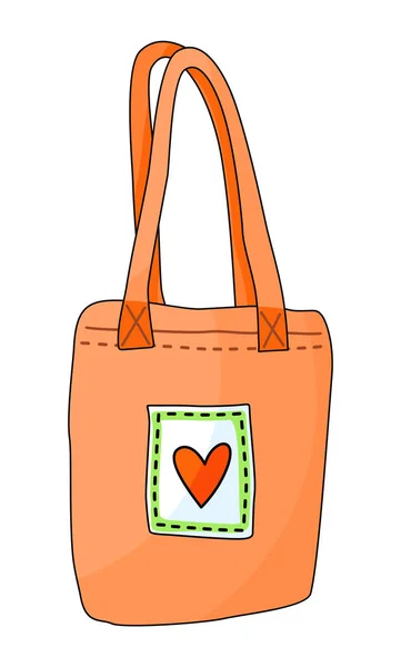 Orange eco cotton bag, reusable and recycling concept, zero waste, grocery, save nature, heart logo — Stock Vector