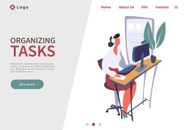 İniş sayfası şablonu düzenleniyor. Görevleri düzenleyen kadın