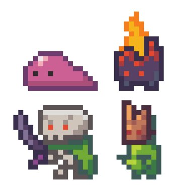 Piksel oyunu için agresif piksel canavar koleksiyonu, 8bit oyun dünyası, oyuncuya saldırı
