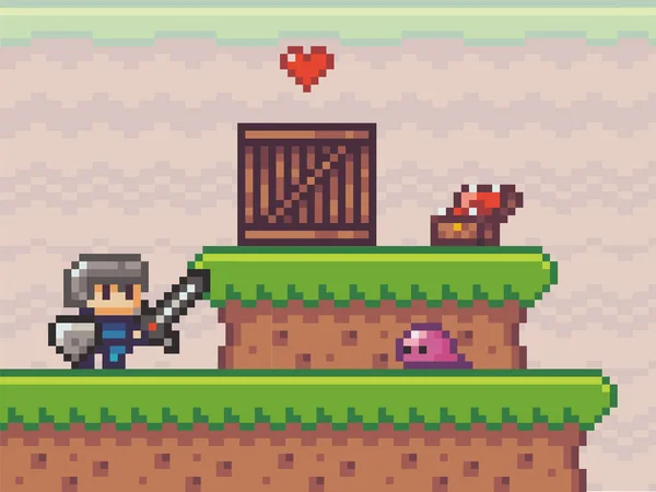 Vetores de Personagem De Cavaleiro De Jogo Pixel Paisagem Natural