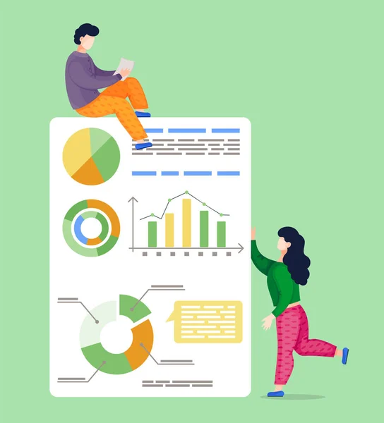 Gráfico de barras y gráfico circular ilustración, la investigación de datos, análisis, monitoreo, estadística financiera — Vector de stock