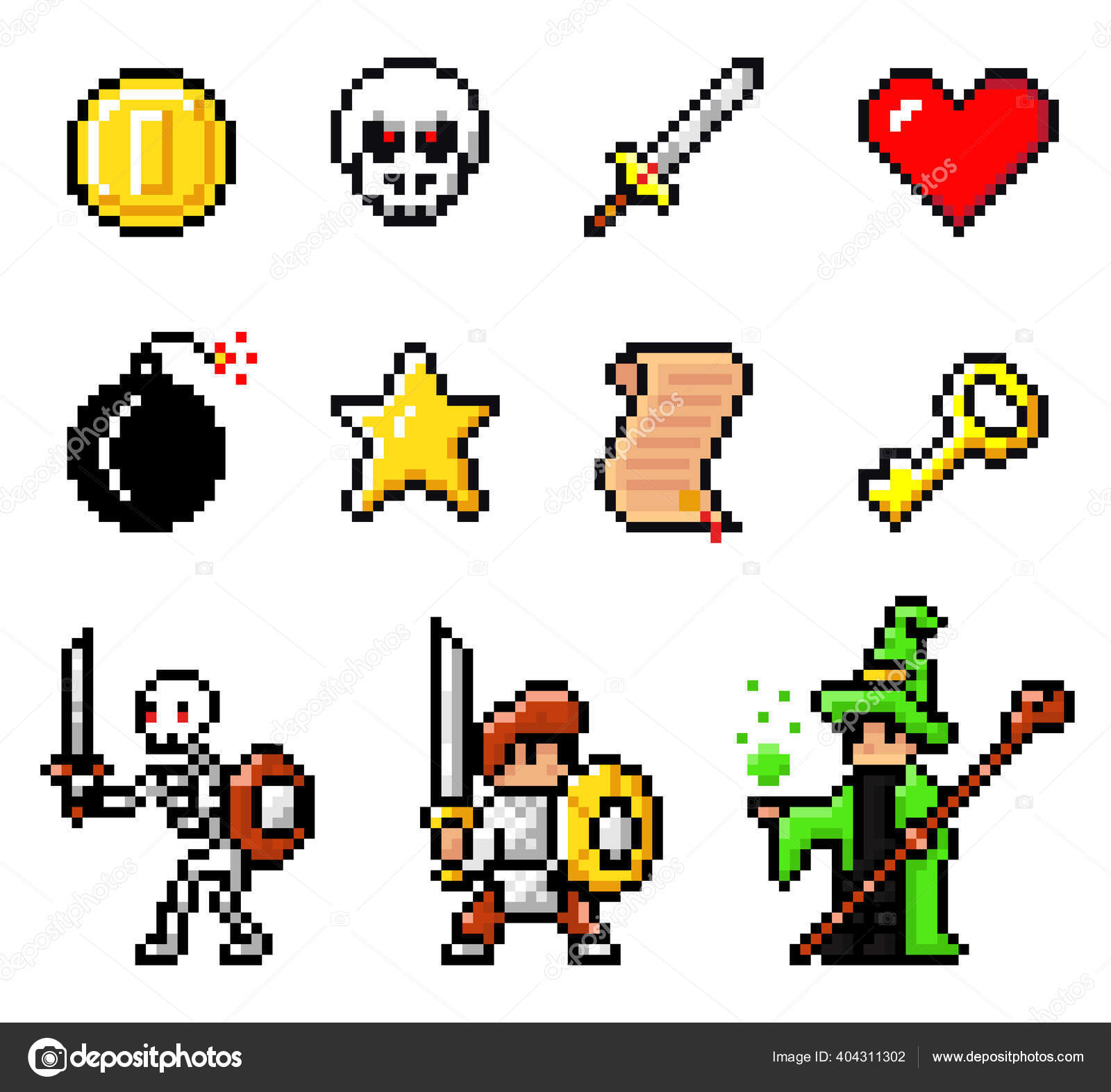 Conjunto De Objetos De Pixel Vetorial. Objetos Para Um Jogo De Pixels.  Ilustração Vetorial. Barra Dourada - Lança-espada De Diaman Ilustração do  Vetor - Ilustração de emblema, jogos: 265546130