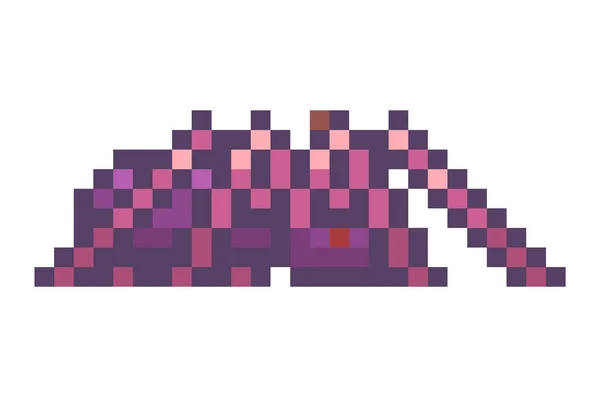 ピクセルゲームスタイルは、赤い目を持つ白い背景の紫色のクモで隔離され、ゲーマーのための危険性 — ストックベクタ