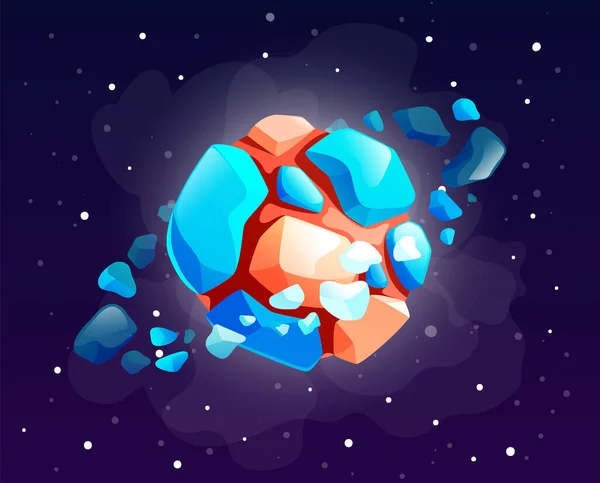 Icono de dibujos animados del planeta de roca con piedras en movimiento órbita alrededor, tema de la galaxia, icono para el juego usando — Vector de stock