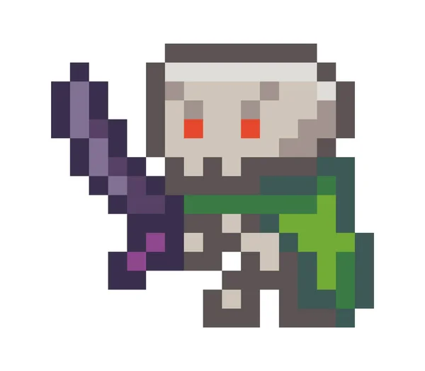 Векторний піксельний монстр. Ілюстрація піксельного персонажа з мечем ізольовано на білому тлі — стоковий вектор