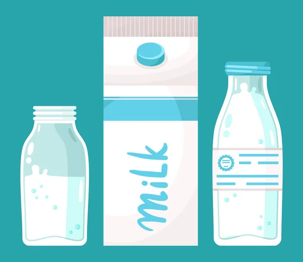Zuivelproducten set. Melk en melkdranken yoghurt illustratie van melk verpakking op blauwe achtergrond — Stockvector
