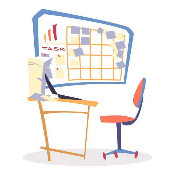 Laptop on Table and Task Board with Paper Stickers