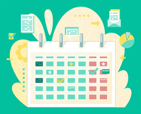 Calendrier avec conseils, Blogs texte et étoiles, Horaire — Image vectorielle