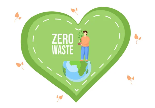 Zéró hulladék, megmenteni a bolygót, ökológia környezetvédelem, földgömb szív alakú keretben — Stock Vector