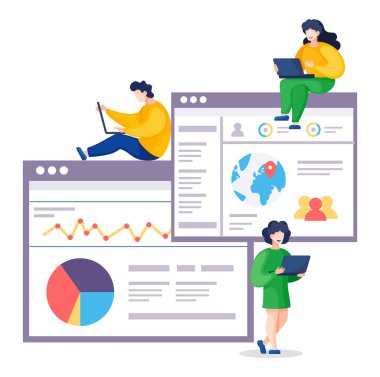 Web Sitesi İstatistik Vektörüyle İletişim Kuran İnsanlar