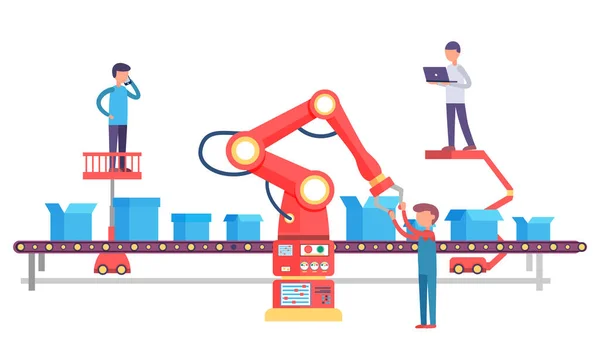 Produktionsunternehmen Menschen und Container Vektor — Stockvektor