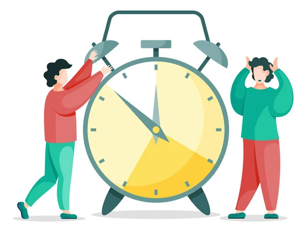 Effective Time Management, People near Retro Clock — Stock Vector