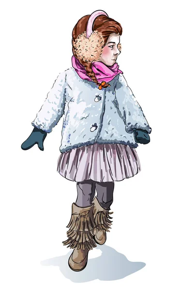 ファッショナブルな女の子、子供を身に着けているスタイリッシュな服 — ストックベクタ