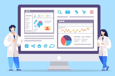 Pc Araştırma Web Sitesi Vektörü ile Çalışan İnsanlar