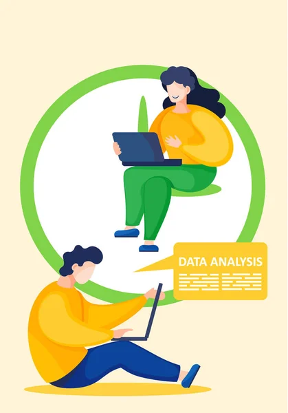 Os alunos coletam e formam dados estatísticos, fazem análises analíticas. Ilustração vetorial criativa — Vetor de Stock