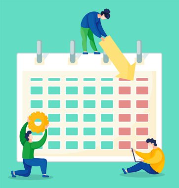 Takvim 'e yakın insanlar bir şeyler ayarlamaya çalışıyor. Vektör