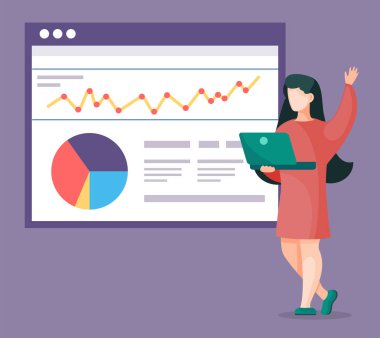 Pc ve Web Sitesi Rapor Vektörüyle Çalışan Kadın