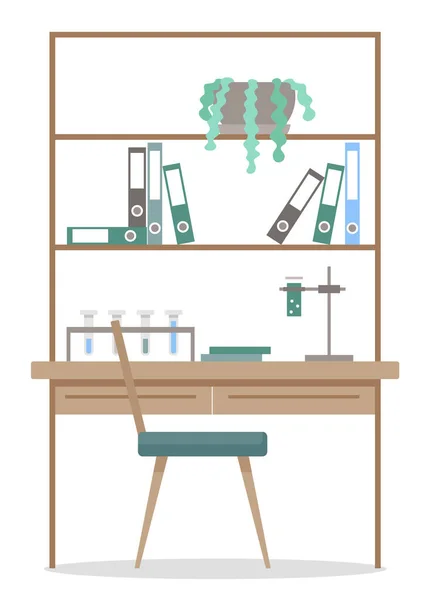 Lieu de travail avec éprouvettes et dossiers — Image vectorielle