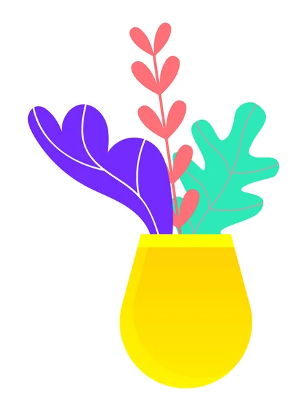 Vaso com folhagem, ícone da decoração da composição da flor — Vetor de Stock