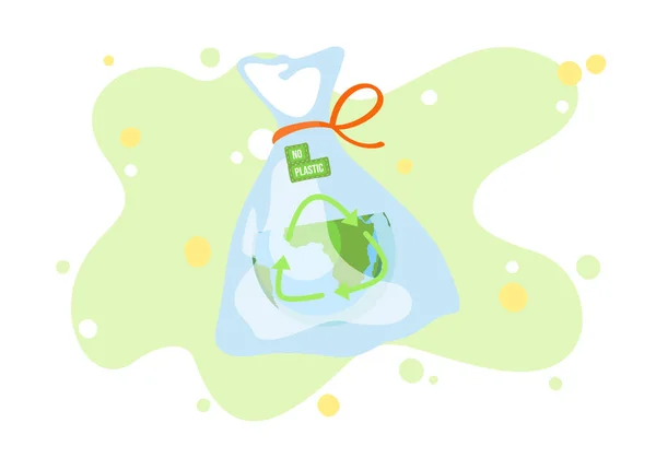 内部に地球とファブリックホワイト透明バッグ。廃棄物ゼロ。エココンセプト、プラスチックなし — ストックベクタ