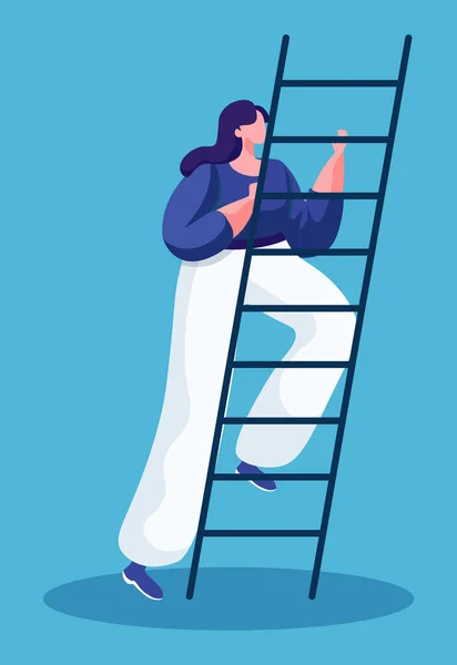 Kvinnan går upp för trappan för att uppnå framgång isolerad — Stock vektor