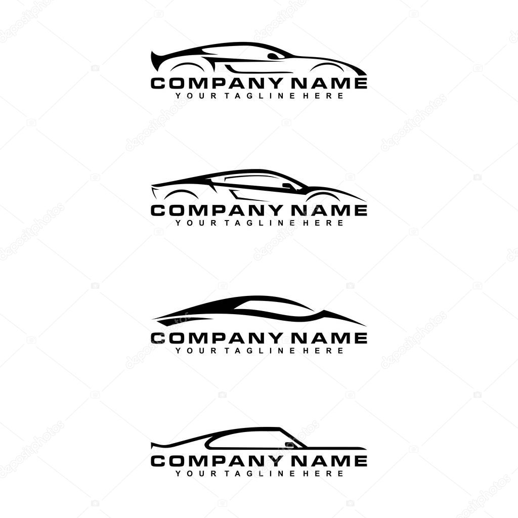 Vector illustration of sports car with a company name and tagline for a company