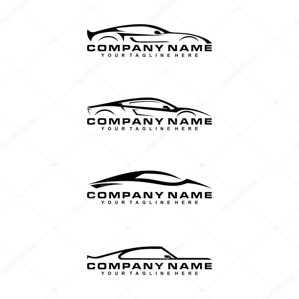 Vector illustration of sports car with a company name and tagline for a company