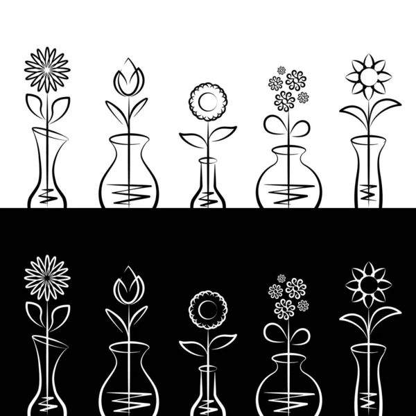 Blume Vasenset Vorhanden Vektor — Stockvektor