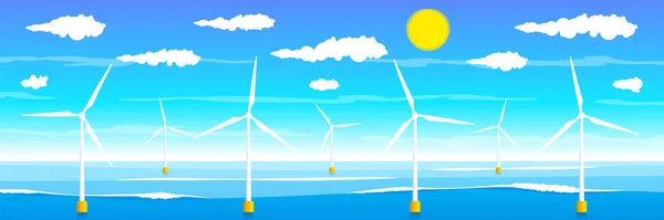 Wind Turbines Ocean Sea Vector — Stock Vector