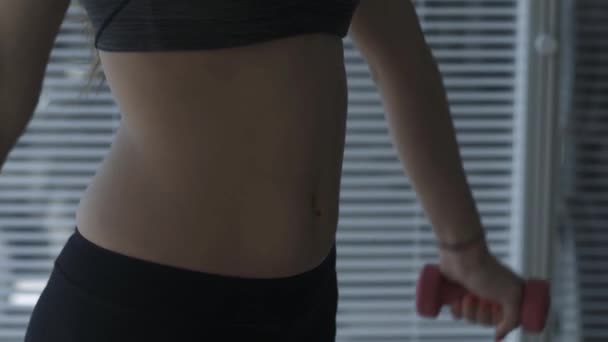 Deportiva mujer haciendo ejercicio con pesas — Vídeos de Stock