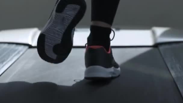 Kadının spor salonunda treadmill egzersiz yapması — Stok video
