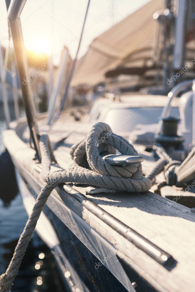 Mooring rope and bollard at the harbor