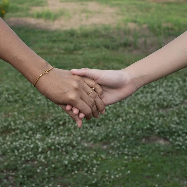 Two Women Holding Hand Together Gay Lgbtq Homosexuality Friend Relationship — Stock Photo, Image