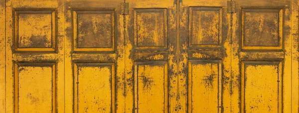 Estilo Vintage Idade Vibrante Amarelo Madeira Parede Arquitetura Banner Fundo — Fotografia de Stock